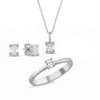 14 kt hvidguld The One Oval smykkesæt med i alt 0,92 ct Diamant Wesselton SI
